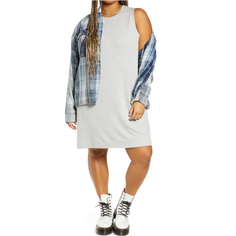 NWT BP. French Terry Tank Dress In Grey‎ Light Heather Size 2X